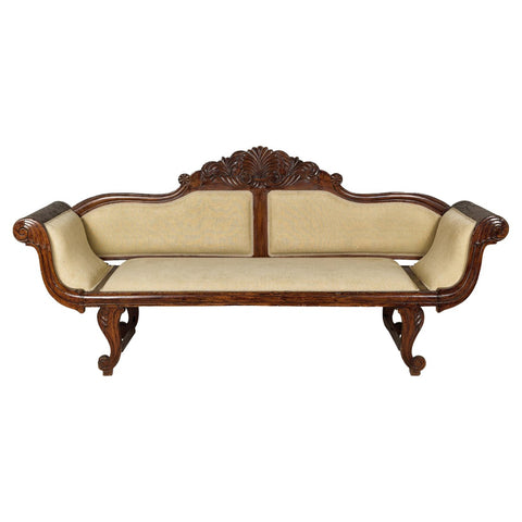 Dutch Colonial Wooden Settee with Carved Crest and Out-Scrolling Arms-YN8022-1. Asian & Chinese Furniture, Art, Antiques, Vintage Home Décor for sale at FEA Home