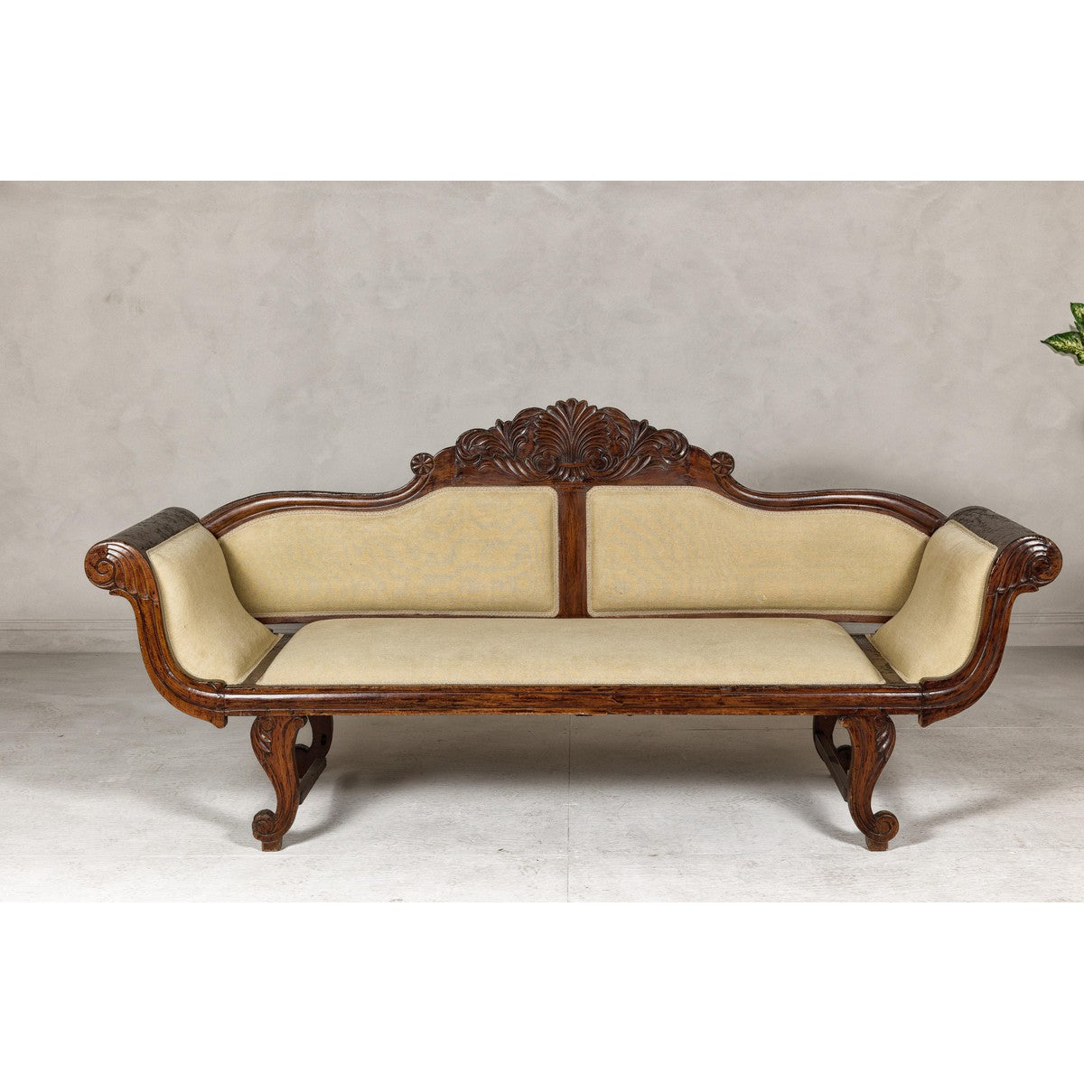 Dutch Colonial Wooden Settee with Carved Crest and Out-Scrolling Arms-2. Asian & Chinese Furniture, Art, Antiques, Vintage Home Décor for sale at FEA Home
