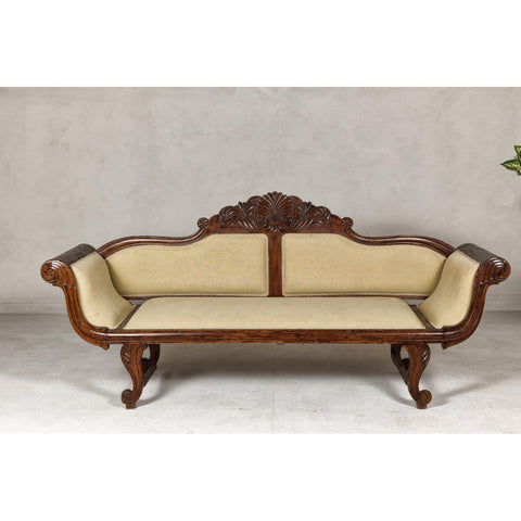 Dutch Colonial Wooden Settee with Carved Crest and Out-Scrolling Arms-YN8022-2. Asian & Chinese Furniture, Art, Antiques, Vintage Home Décor for sale at FEA Home