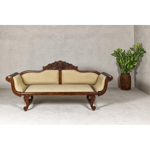 Dutch Colonial Wooden Settee with Carved Crest and Out-Scrolling Arms-YN8022-3. Asian & Chinese Furniture, Art, Antiques, Vintage Home Décor for sale at FEA Home