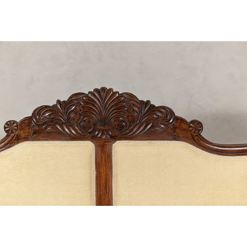 Dutch Colonial Wooden Settee with Carved Crest and Out-Scrolling Arms-YN8022-4. Asian & Chinese Furniture, Art, Antiques, Vintage Home Décor for sale at FEA Home