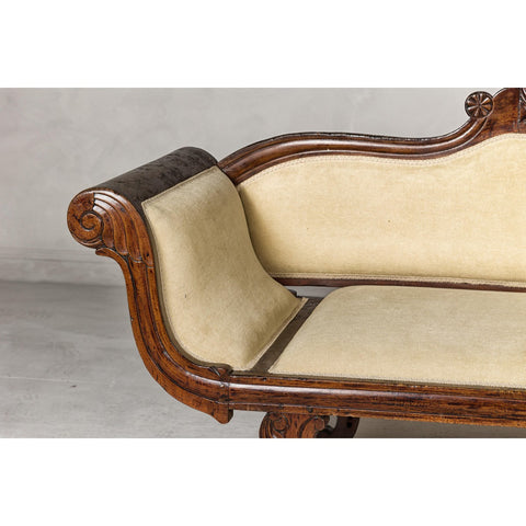 Dutch Colonial Wooden Settee with Carved Crest and Out-Scrolling Arms-YN8022-5. Asian & Chinese Furniture, Art, Antiques, Vintage Home Décor for sale at FEA Home