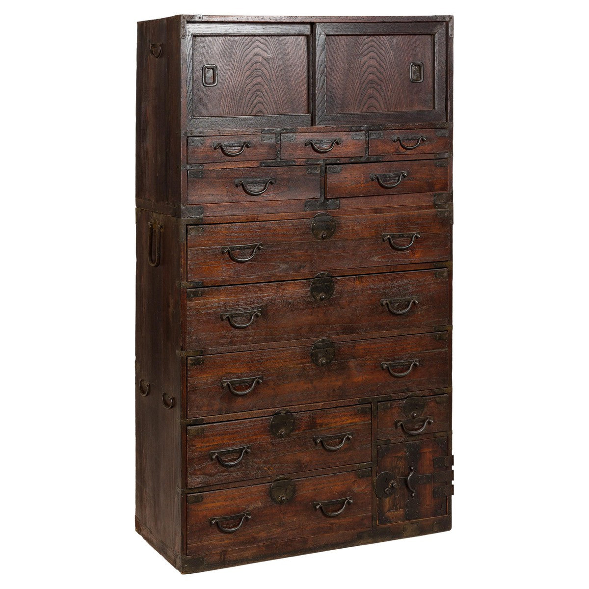 Two-Piece Tansu Cabinet with Sliding Doors and Eleven Drawers-1. Asian & Chinese Furniture, Art, Antiques, Vintage Home Décor for sale at FEA Home