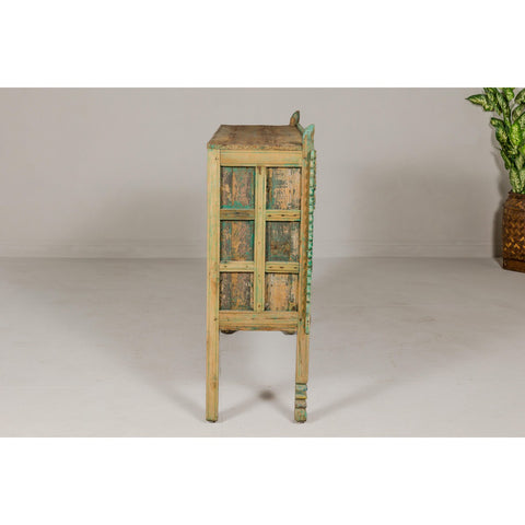 Indian Antique Green Painted Damachiya Wedding Cabinet on Legs with Carved Décor-YN8031-15. Asian & Chinese Furniture, Art, Antiques, Vintage Home Décor for sale at FEA Home