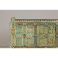Indian Antique Green Painted Damachiya Wedding Cabinet on Legs with Carved Décor
