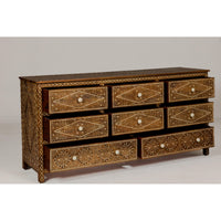 Anglo-Indian Style Mango Wood Dresser with Eight Drawers and Floral Bone Inlay-YN8033-11. Asian & Chinese Furniture, Art, Antiques, Vintage Home Décor for sale at FEA Home