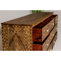 Anglo-Indian Style Mango Wood Dresser with Eight Drawers and Floral Bone Inlay-YN8033-12. Asian & Chinese Furniture, Art, Antiques, Vintage Home Décor for sale at FEA Home
