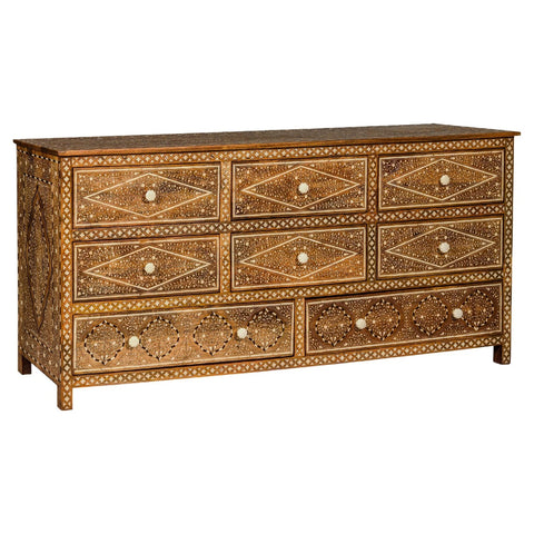 Anglo-Indian Style Mango Wood Dresser with Eight Drawers and Floral Bone Inlay-YN8033-1. Asian & Chinese Furniture, Art, Antiques, Vintage Home Décor for sale at FEA Home