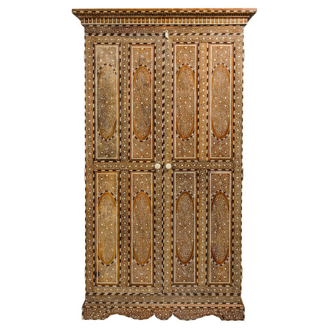 Anglo Indian Style Mango Woo Tall Cabinet with Floral Themed Bone Inlaid Décor-YN8036-1. Asian & Chinese Furniture, Art, Antiques, Vintage Home Décor for sale at FEA Home