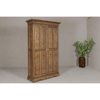Anglo-Indian Style Mango Wood Tall Armoire with Floral Themed Bone Inlay-YN8037-13. Asian & Chinese Furniture, Art, Antiques, Vintage Home Décor for sale at FEA Home
