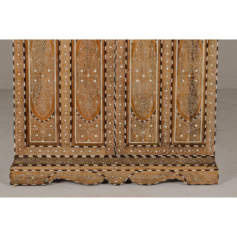 Anglo-Indian Style Mango Wood Tall Armoire with Floral Themed Bone Inlay-YN8037-5. Asian & Chinese Furniture, Art, Antiques, Vintage Home Décor for sale at FEA Home