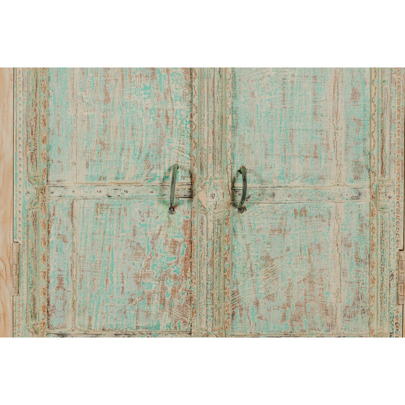 Reclaimed Wood Almirah Armoire with Weathered Green Patina and Three Shelves-YN8038-10. Asian & Chinese Furniture, Art, Antiques, Vintage Home Décor for sale at FEA Home