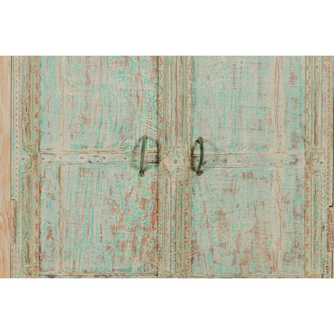 Reclaimed Wood Almirah Armoire with Weathered Green Patina and Three Shelves-YN8038-10. Asian & Chinese Furniture, Art, Antiques, Vintage Home Décor for sale at FEA Home