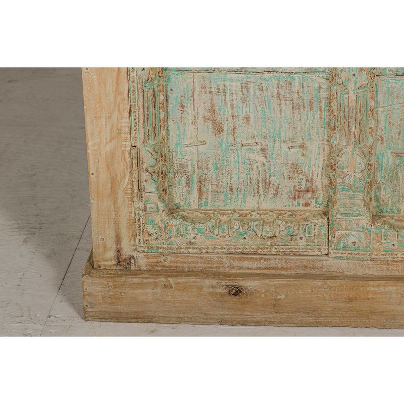 Reclaimed Wood Almirah Armoire with Weathered Green Patina and Three Shelves-YN8038-11. Asian & Chinese Furniture, Art, Antiques, Vintage Home Décor for sale at FEA Home