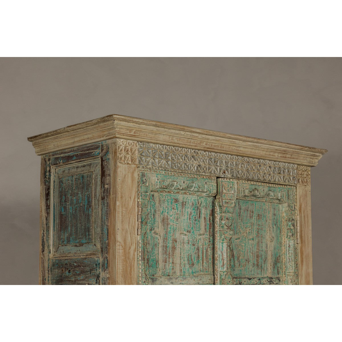 Reclaimed Wood Almirah Armoire with Weathered Green Patina and Three Shelves-16. Asian &amp; Chinese Furniture, Art, Antiques, Vintage Home Décor for sale at FEA Home