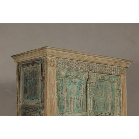 Reclaimed Wood Almirah Armoire with Weathered Green Patina and Three Shelves-YN8038-16. Asian & Chinese Furniture, Art, Antiques, Vintage Home Décor for sale at FEA Home