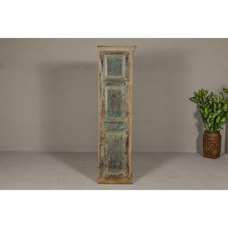 Reclaimed Wood Almirah Armoire with Weathered Green Patina and Three Shelves-YN8038-17. Asian & Chinese Furniture, Art, Antiques, Vintage Home Décor for sale at FEA Home
