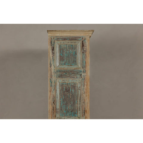 Reclaimed Wood Almirah Armoire with Weathered Green Patina and Three Shelves-YN8038-18. Asian & Chinese Furniture, Art, Antiques, Vintage Home Décor for sale at FEA Home