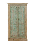 Reclaimed Wood Almirah Armoire with Weathered Green Patina and Three Shelves-1. Asian & Chinese Furniture, Art, Antiques, Vintage Home Décor for sale at FEA Home