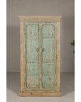Reclaimed Wood Almirah Armoire with Weathered Green Patina and Three Shelves-3. Asian & Chinese Furniture, Art, Antiques, Vintage Home Décor for sale at FEA Home