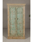 Reclaimed Wood Almirah Armoire with Weathered Green Patina and Three Shelves-4. Asian & Chinese Furniture, Art, Antiques, Vintage Home Décor for sale at FEA Home