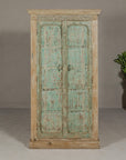 Reclaimed Wood Almirah Armoire with Weathered Green Patina and Three Shelves-6. Asian & Chinese Furniture, Art, Antiques, Vintage Home Décor for sale at FEA Home