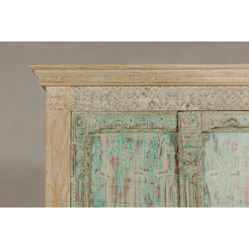 Reclaimed Wood Almirah Armoire with Weathered Green Patina and Three Shelves-YN8038-8. Asian & Chinese Furniture, Art, Antiques, Vintage Home Décor for sale at FEA Home