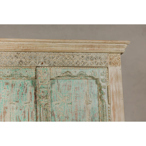 Reclaimed Wood Almirah Armoire with Weathered Green Patina and Three Shelves-YN8038-9. Asian & Chinese Furniture, Art, Antiques, Vintage Home Décor for sale at FEA Home