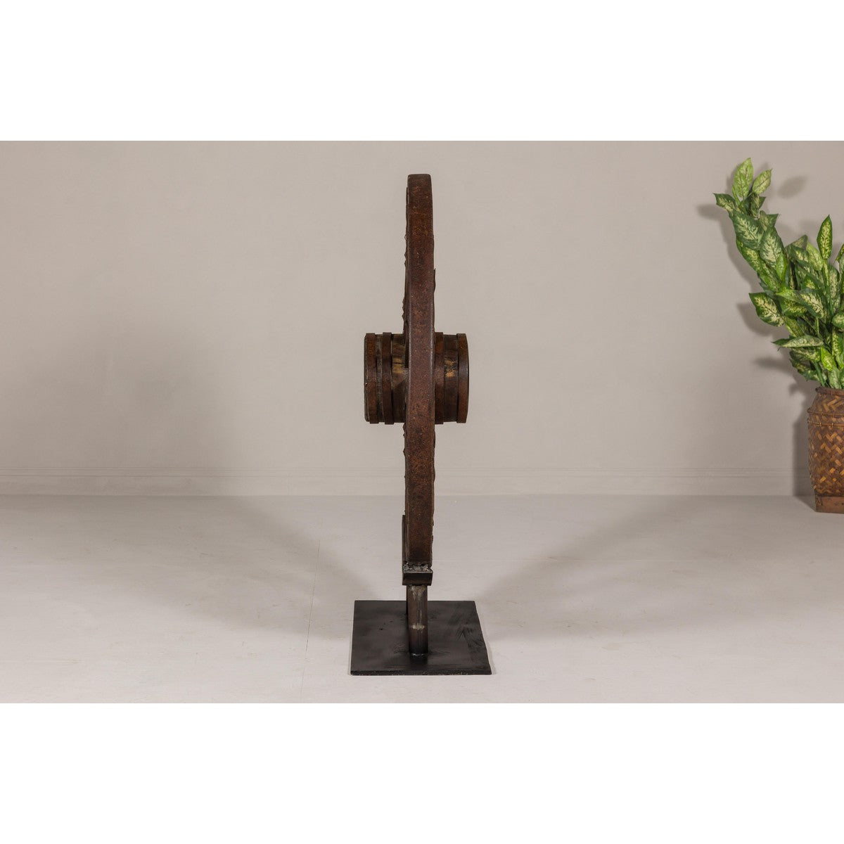 Large Wood and Metal Cart Wheel on Custom Base-10. Asian &amp; Chinese Furniture, Art, Antiques, Vintage Home Décor for sale at FEA Home