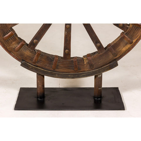 Large Wood and Metal Cart Wheel on Custom Base-YN8041-7. Asian & Chinese Furniture, Art, Antiques, Vintage Home Décor for sale at FEA Home