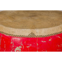 Red Lacquered Qing Dynasty Opera Drum End Table with Hide Top and Brass Studs-YN8044-4. Asian & Chinese Furniture, Art, Antiques, Vintage Home Décor for sale at FEA Home