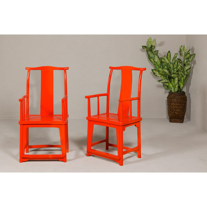 "The Lava Chair", Yoke Back Armchairs with Custom Deep Orange Lacquer, a Pair-YN8048-14. Asian & Chinese Furniture, Art, Antiques, Vintage Home Décor for sale at FEA Home