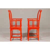 "The Lava Chair", Yoke Back Armchairs with Custom Deep Orange Lacquer, a Pair