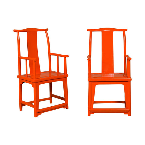 "The Lava Chair", Yoke Back Armchairs with Custom Deep Orange Lacquer, a Pair-YN8048-17. Asian & Chinese Furniture, Art, Antiques, Vintage Home Décor for sale at FEA Home
