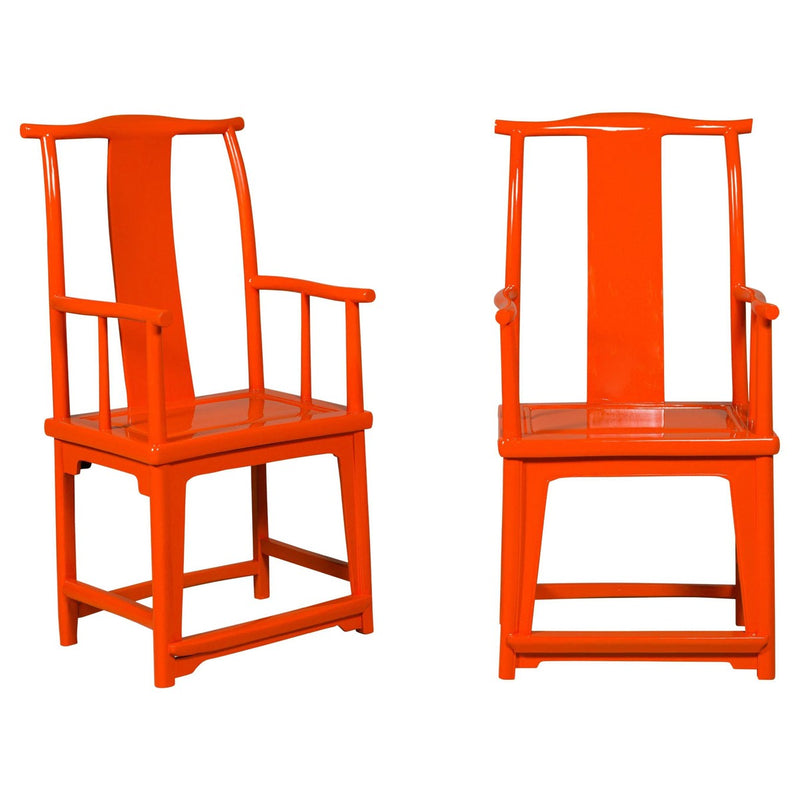 "The Lava Chair", Yoke Back Armchairs with Custom Deep Orange Lacquer, a Pair-YN8048-1. Asian & Chinese Furniture, Art, Antiques, Vintage Home Décor for sale at FEA Home