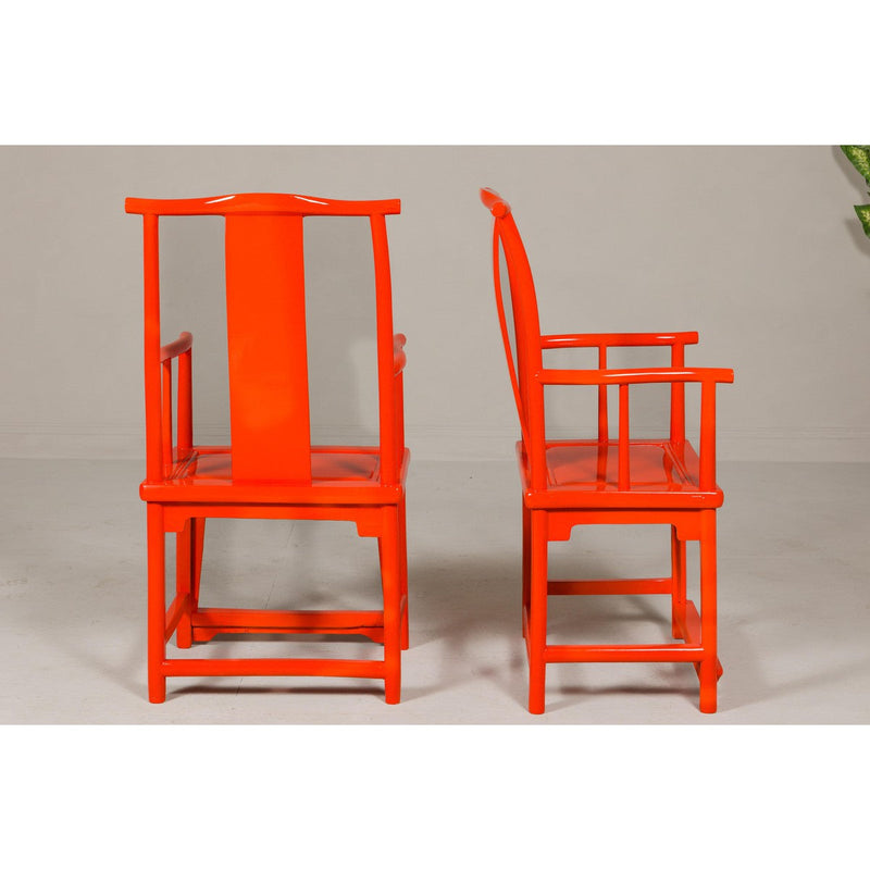 "The Lava Chair", Yoke Back Armchairs with Custom Deep Orange Lacquer, a Pair-YN8048-9. Asian & Chinese Furniture, Art, Antiques, Vintage Home Décor for sale at FEA Home