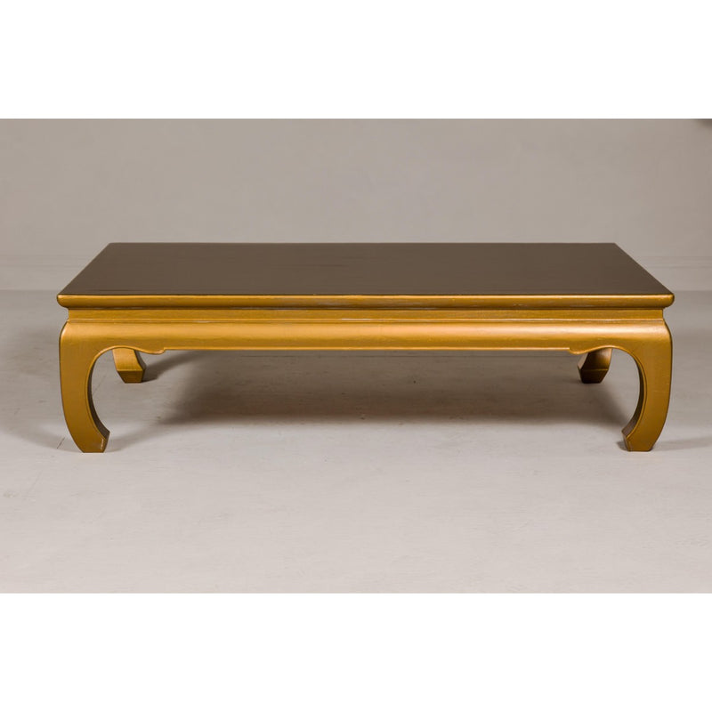 Gold Lacquered Ming Dynasty Style Chow Leg Coffee Table with Carved Apron-YN8050-12. Asian & Chinese Furniture, Art, Antiques, Vintage Home Décor for sale at FEA Home