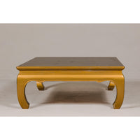 Gold Lacquered Ming Dynasty Style Chow Leg Coffee Table with Carved Apron