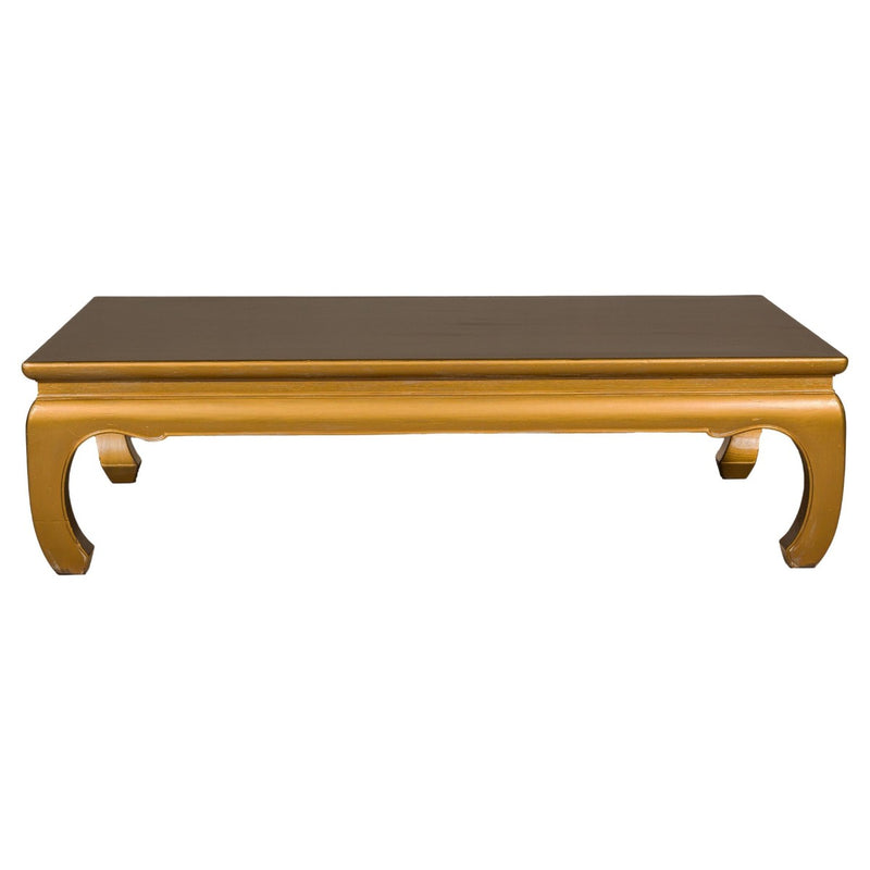 Gold Lacquered Ming Dynasty Style Chow Leg Coffee Table with Carved Apron-YN8050-1. Asian & Chinese Furniture, Art, Antiques, Vintage Home Décor for sale at FEA Home