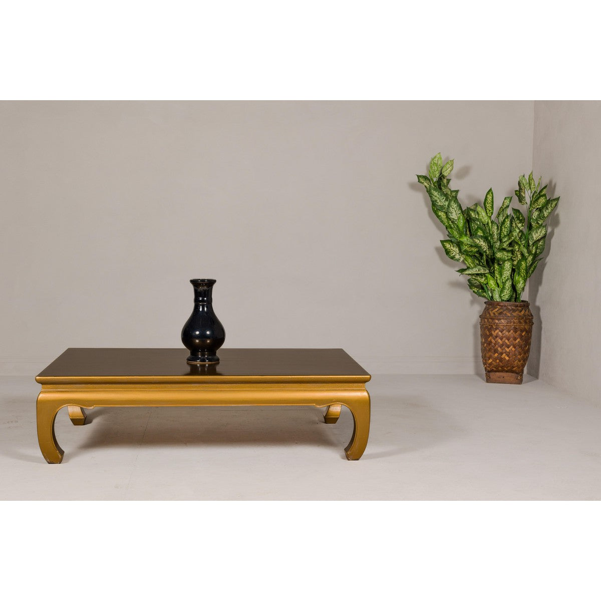 Gold Lacquered Ming Dynasty Style Chow Leg Coffee Table with Carved Apron-2. Asian & Chinese Furniture, Art, Antiques, Vintage Home Décor for sale at FEA Home