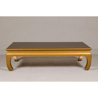 Gold Lacquered Ming Dynasty Style Chow Leg Coffee Table with Carved Apron