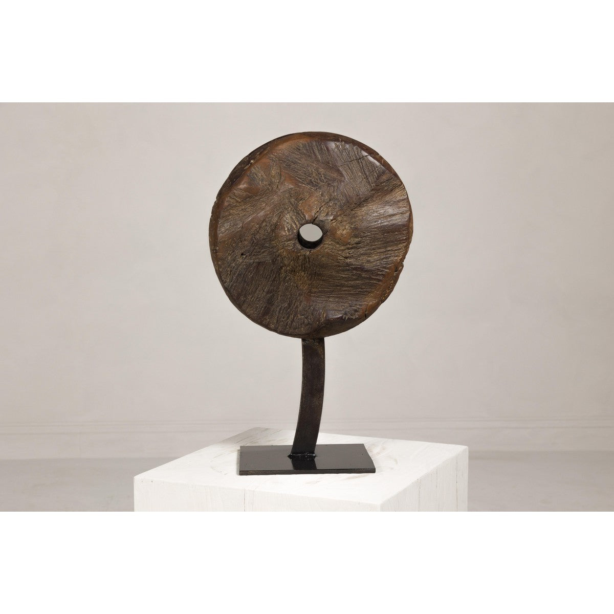 Ancient Wooden Cart Wheel on Custom Base-3. Asian &amp; Chinese Furniture, Art, Antiques, Vintage Home Décor for sale at FEA Home