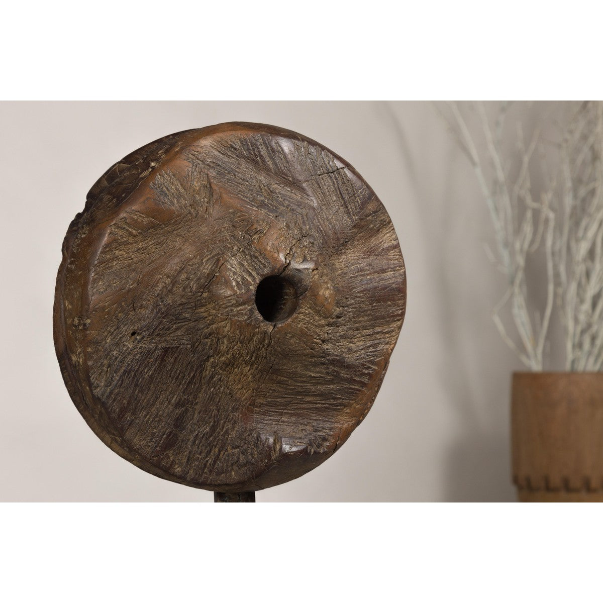 Ancient Wooden Cart Wheel on Custom Base-8. Asian &amp; Chinese Furniture, Art, Antiques, Vintage Home Décor for sale at FEA Home