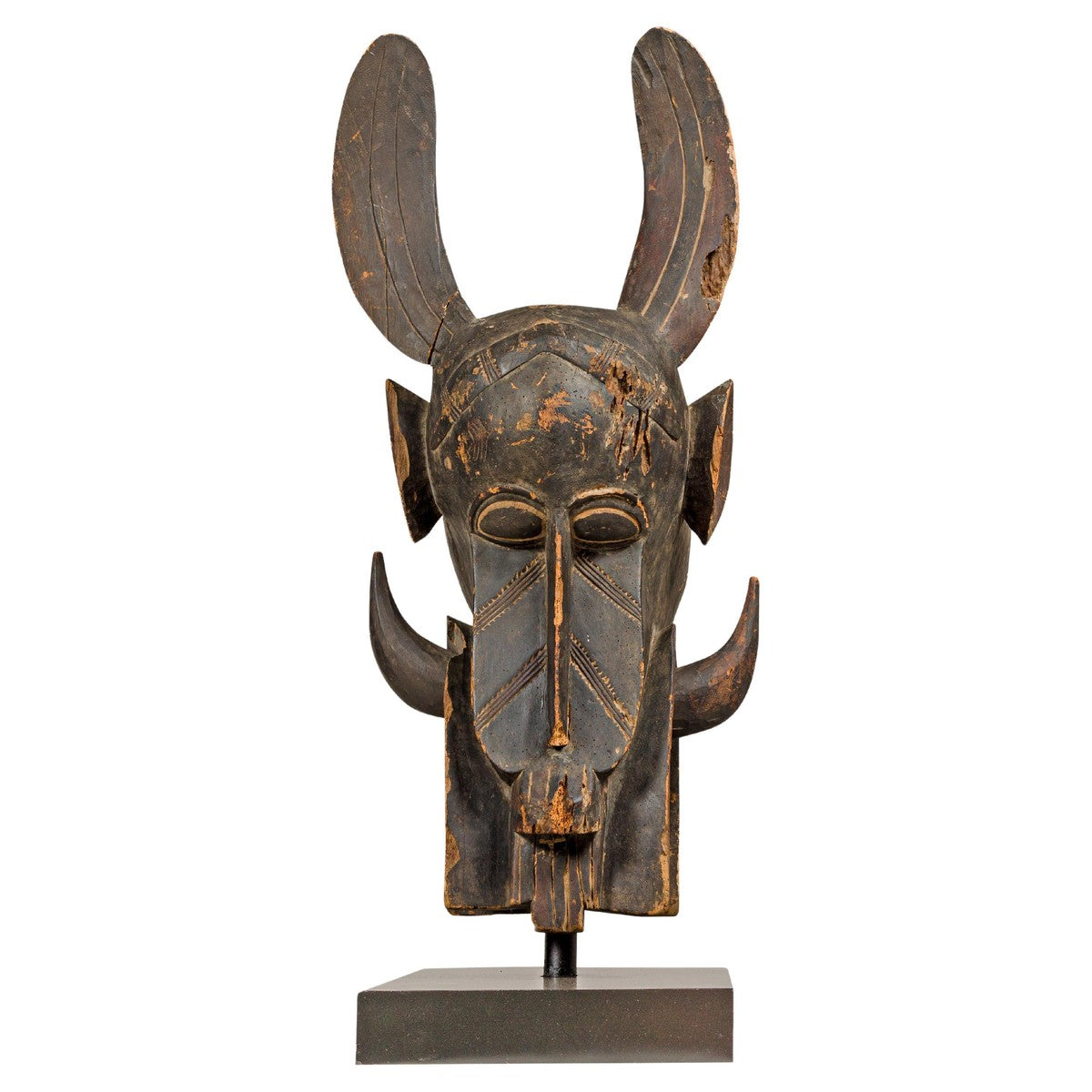 Wooden Mythical Animal Mask Mounted on Custom Base-18. Asian &amp; Chinese Furniture, Art, Antiques, Vintage Home Décor for sale at FEA Home