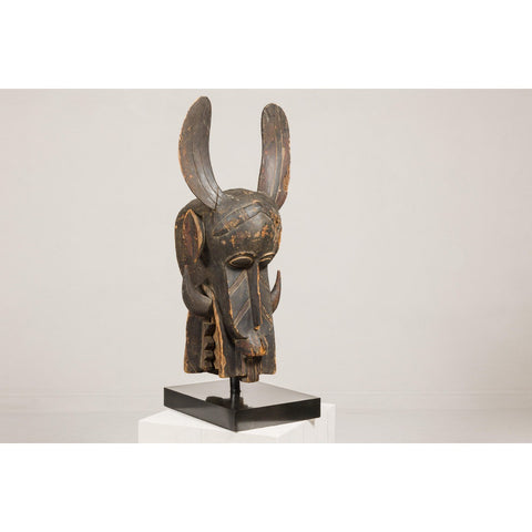 Wooden Mythical Animal Mask Mounted on Custom Base-YN8054-10. Asian & Chinese Furniture, Art, Antiques, Vintage Home Décor for sale at FEA Home