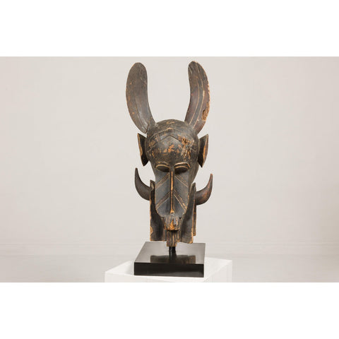 Wooden Mythical Animal Mask Mounted on Custom Base-YN8054-1. Asian & Chinese Furniture, Art, Antiques, Vintage Home Décor for sale at FEA Home