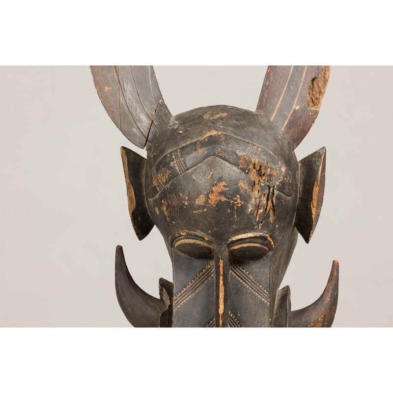 Wooden Mythical Animal Mask Mounted on Custom Base-YN8054-4. Asian & Chinese Furniture, Art, Antiques, Vintage Home Décor for sale at FEA Home
