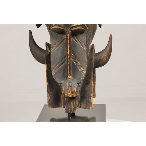 Wooden Mythical Animal Mask Mounted on Custom Base-YN8054-5. Asian & Chinese Furniture, Art, Antiques, Vintage Home Décor for sale at FEA Home