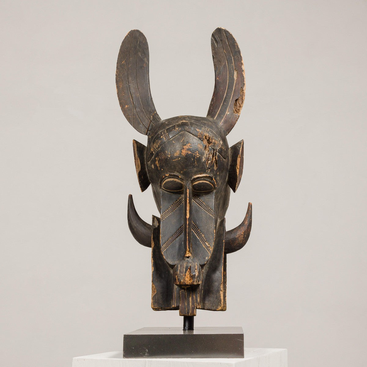 Wooden Mythical Animal Mask Mounted on Custom Base-8. Asian &amp; Chinese Furniture, Art, Antiques, Vintage Home Décor for sale at FEA Home