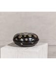 Black Lacquered Lidded Circular Box with Mother of Pearl Floral Décor-17. Asian & Chinese Furniture, Art, Antiques, Vintage Home Décor for sale at FEA Home